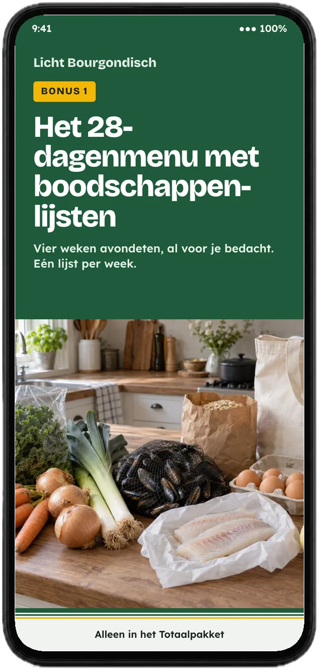 Voorkant van bonus 1 op een telefoon: het 28-dagenmenu